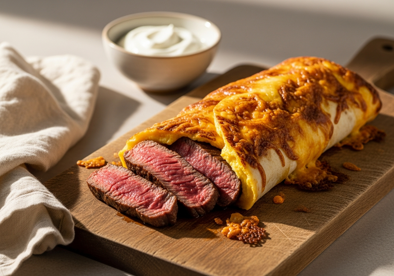 Bavettereepjes in kaas-ei tortilla - gegenereerd met Imagen 4 Ultra